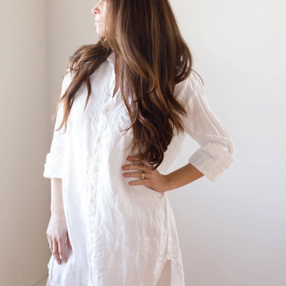 CP Shades White Linen Henley Dress Timeless Elegance